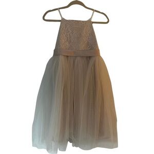 Ivory Lace & Tulle Flower Girl Dress |Size 10-11Y|Satin Bow Back|Formal Occasion